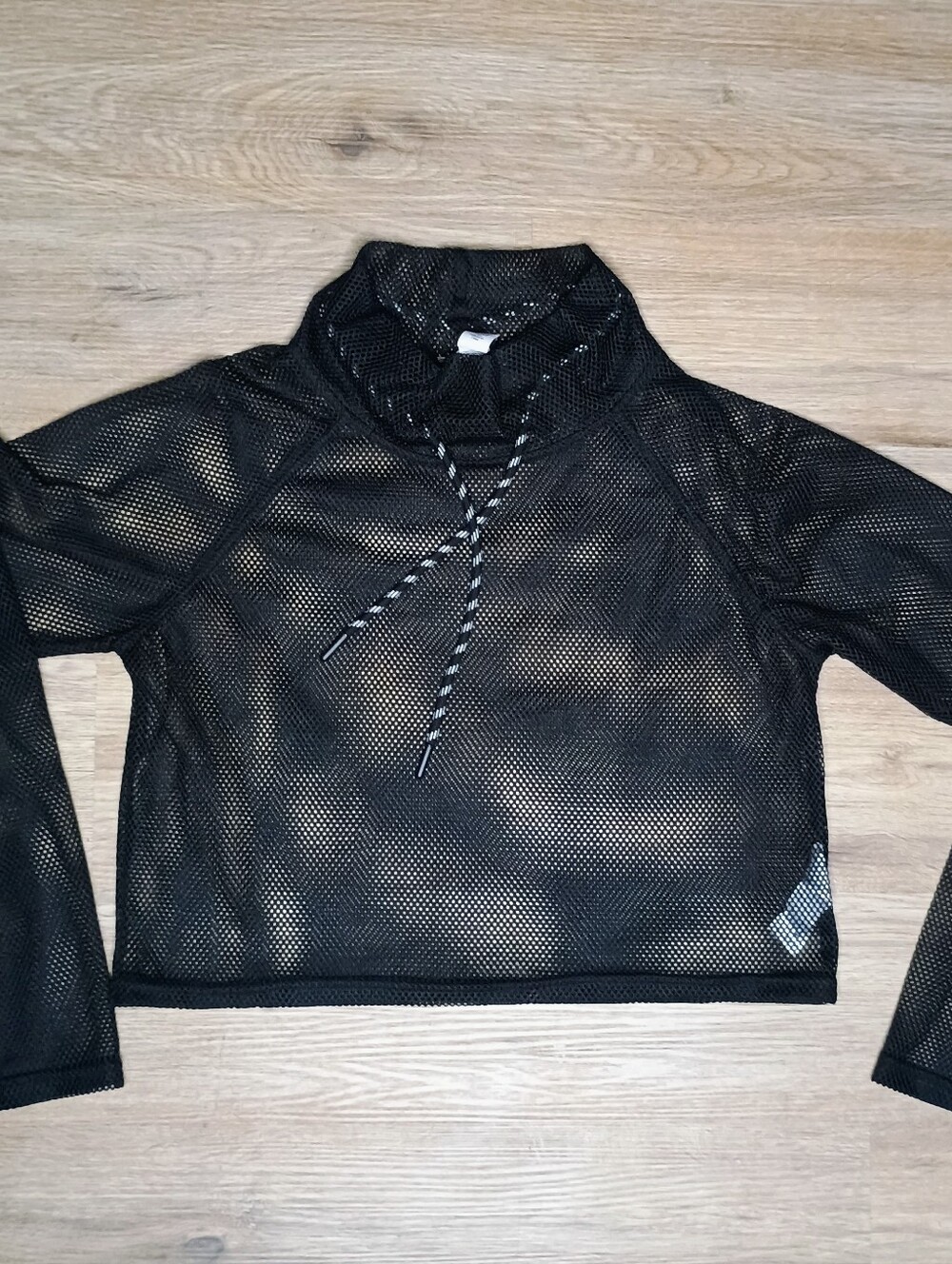 Forever 21 Black Mesh Long-Sleeve Crop Cowl Sweater